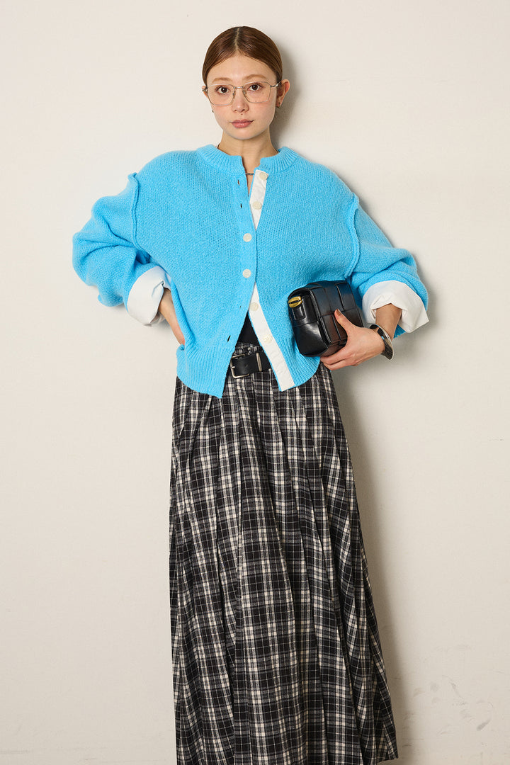 [SET]シャツドッキングニットカーディガン+ベルト付きタータンチェックプリーツスカート(2set)