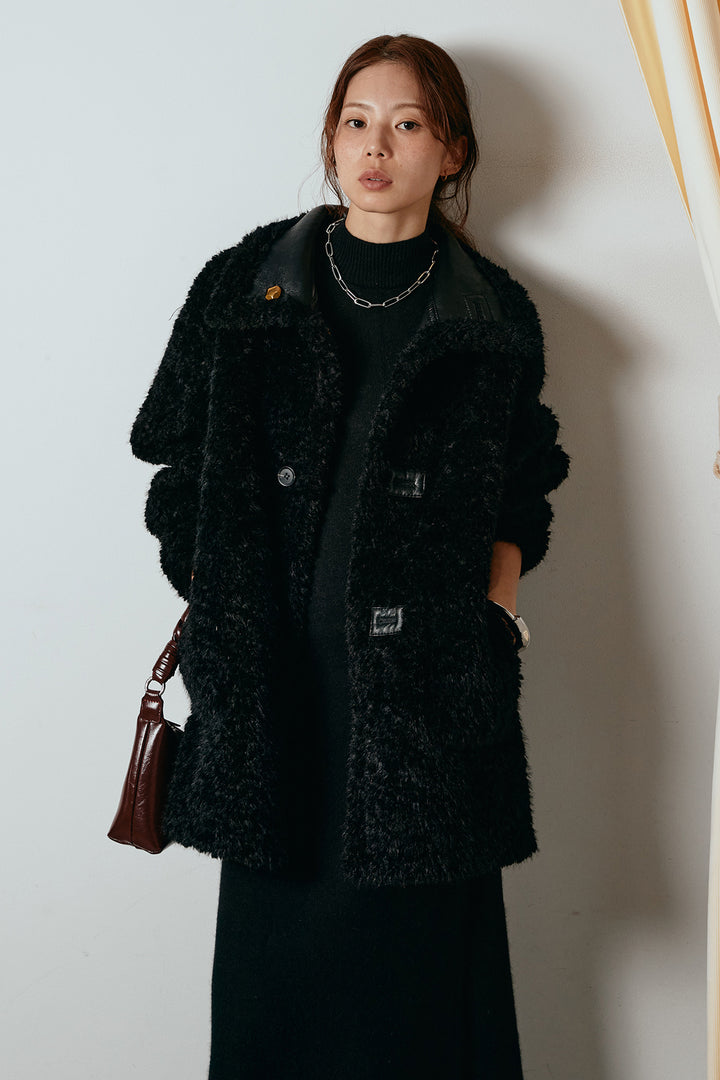 [SET]リバーシブルボアアウター+ノースリーブニットロングワンピース(2set)