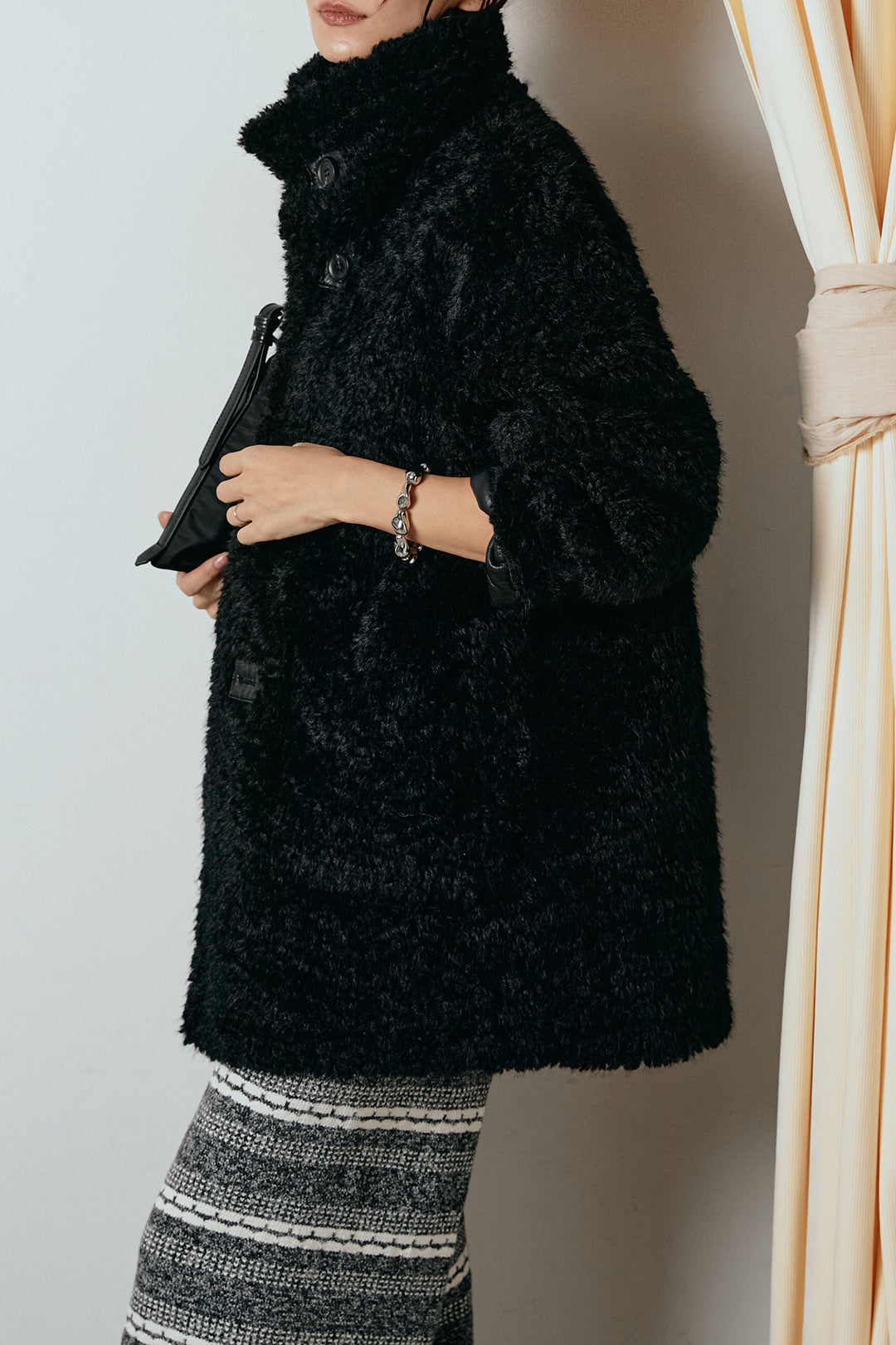 [SET]リバーシブルボアアウター+マルチライン柄リラックスニットパンツ(2set)