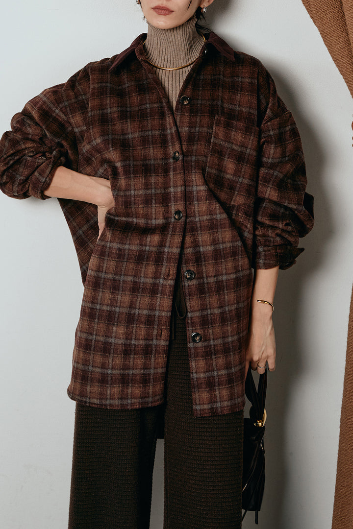 [SET]シャギーチェックシャツジャケット+ワイドリブニットイージーパンツ+リブニットシームレスタートルプルオーバー(3set)