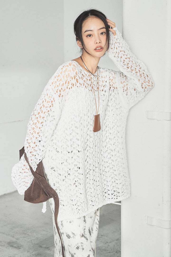 [SET]リラックスメッシュニットトップス+タイダイ柄ベロアワイドスカート(2set)