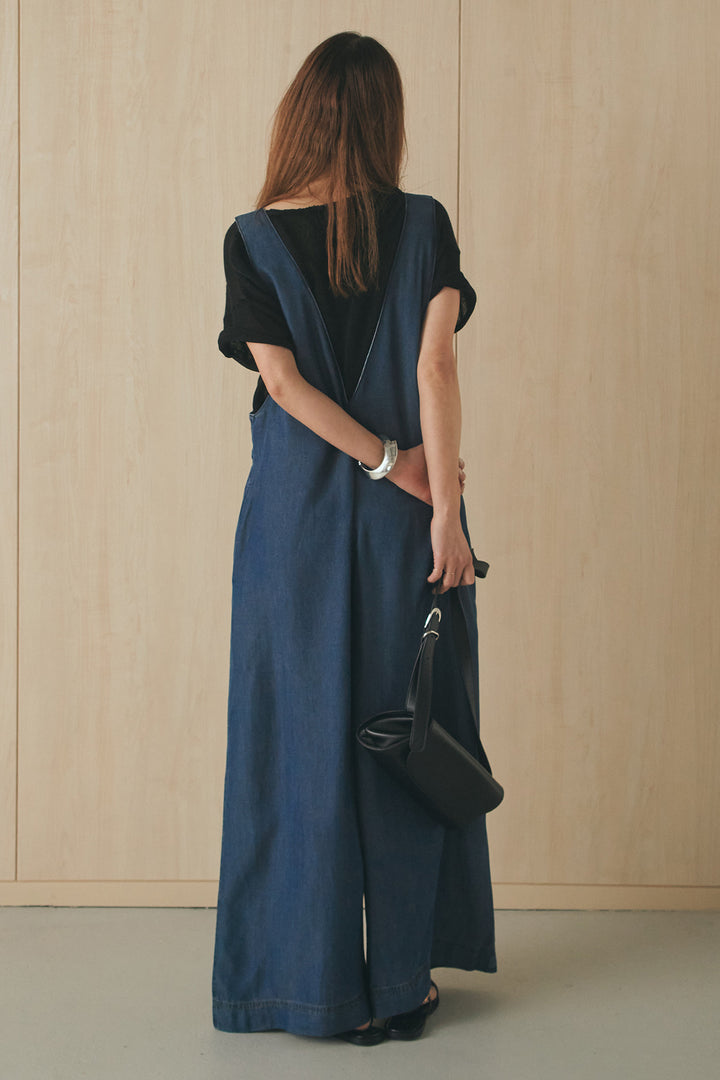 [SET]半袖モノトーングラフィックトップス+前後2WAYテンセルデニムサロペット(2set)