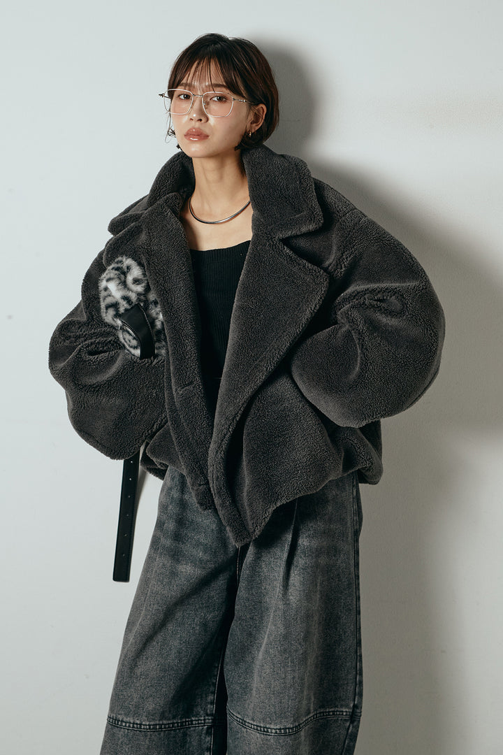 【2月中旬発送】
[SET]テディボアショートジャケット+加工デニムタックコクーンワイドパンツ(2set)