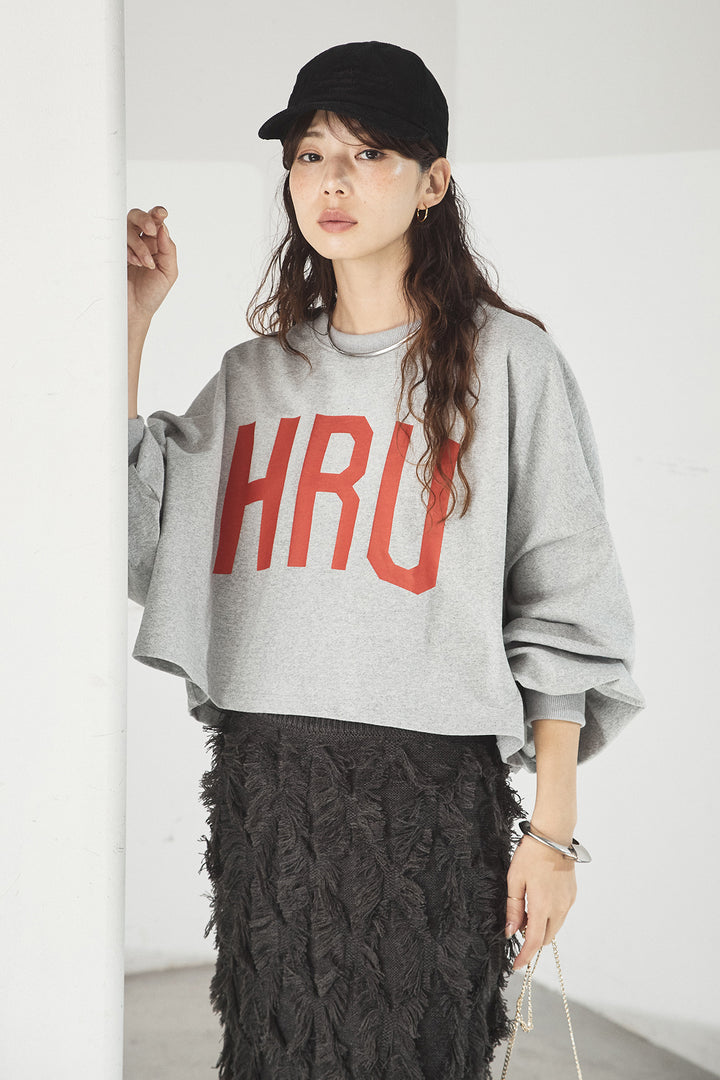 [SET]ビッグロゴHRU袖ボリュームトップス+カットフリンジニットタイトスカート(2set)