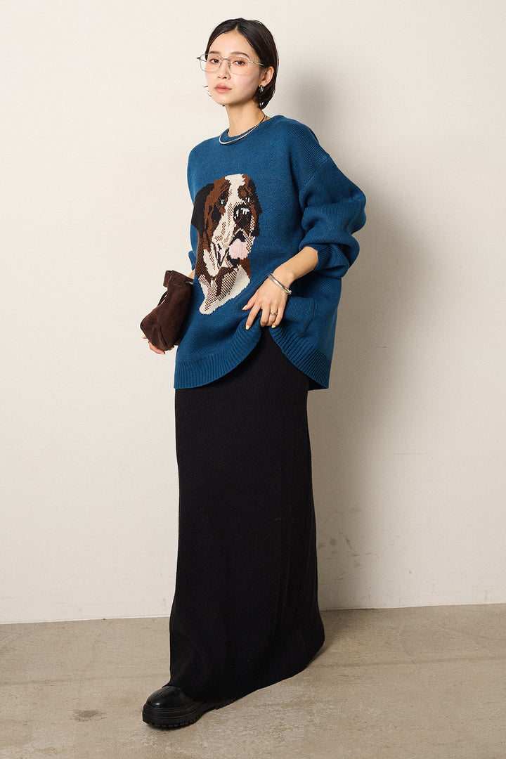 [SET]アニマルジャガード柄ニットトップス+リブナローニットスカート(2set)