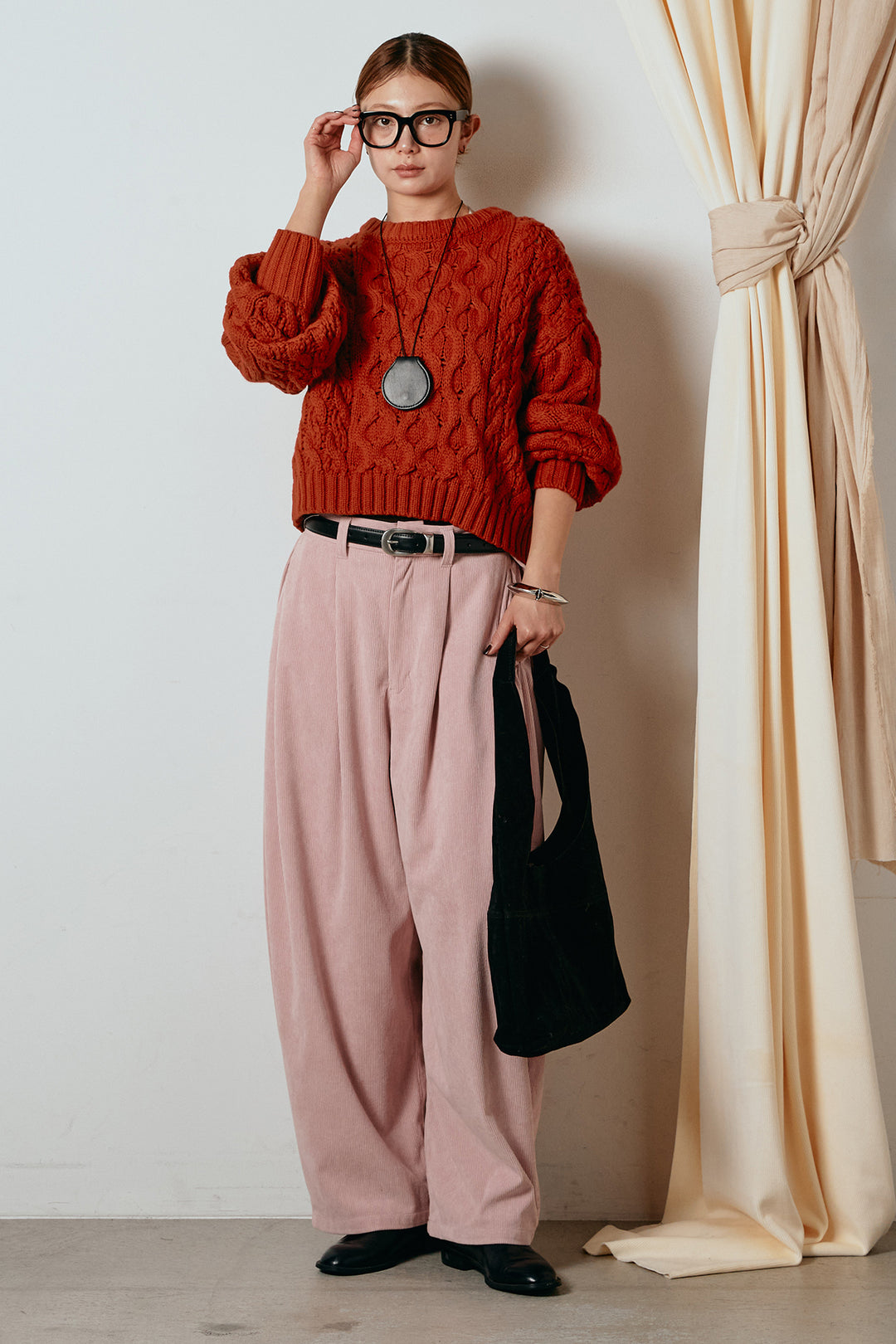 [SET]バルキーケーブルプルオーバー+コーデュロイサイドタックコクーンパンツ(2set)