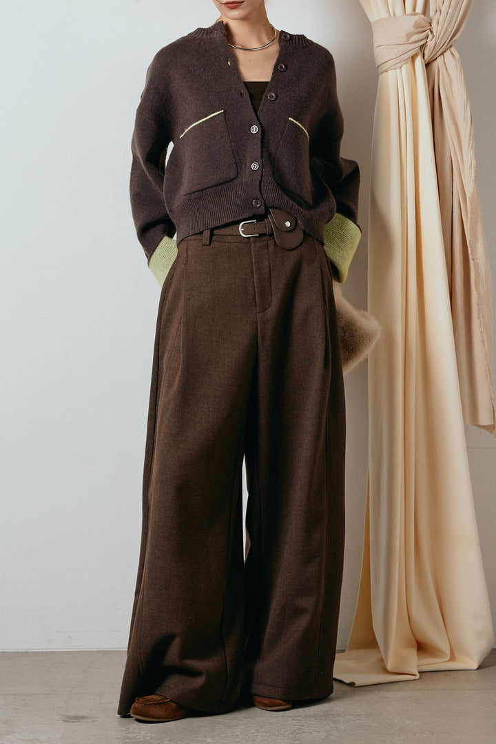 [SET]アルパカタッチダブルフェイスカーディガン+ポーチベルト付きカーブパンツ(2set)
