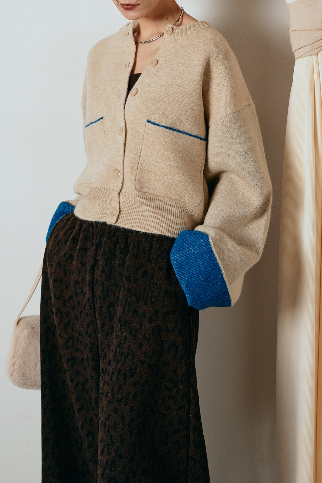 [SET]アルパカタッチダブルフェイスカーディガン+レオパードジャガードニットパンツ(2set)