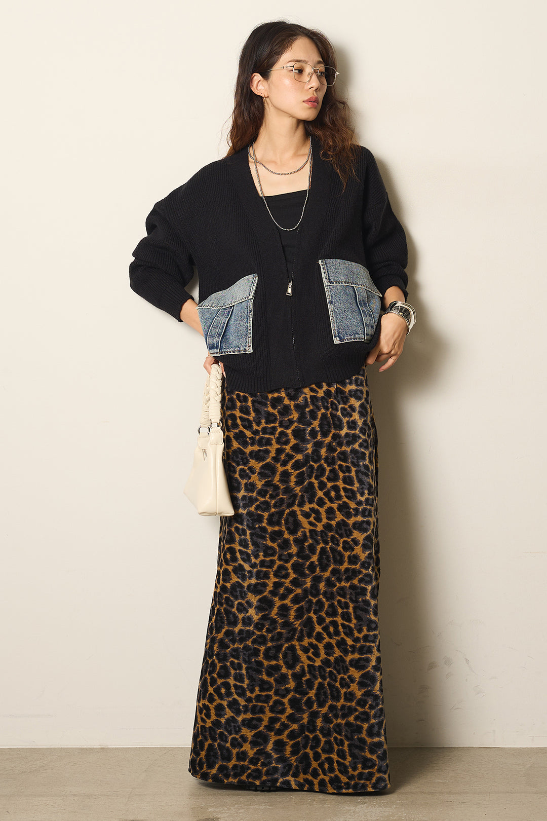 【即納】デニムポケットジップニットカーディガン