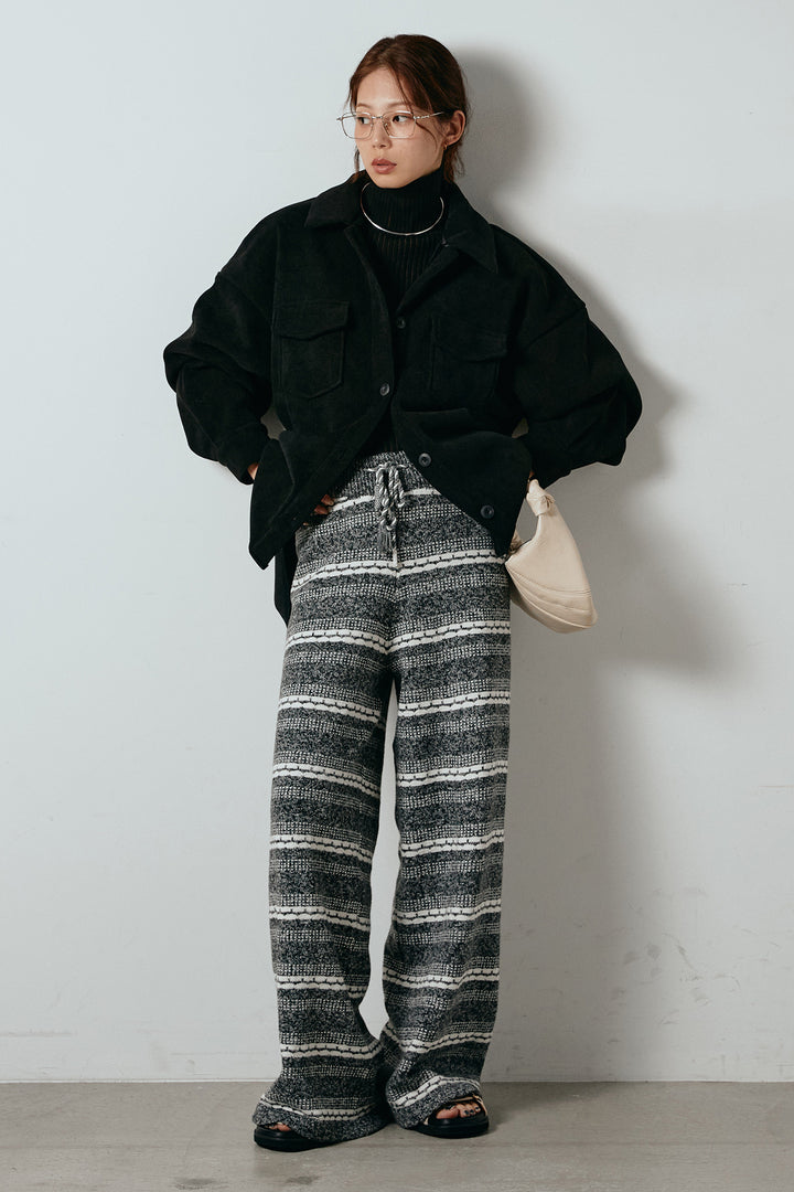 [SET]襟付きコーデュロイポケットシャツ+リブニットシームレスタートルプルオーバー+マルチライン柄リラックスニットパンツ(3set)