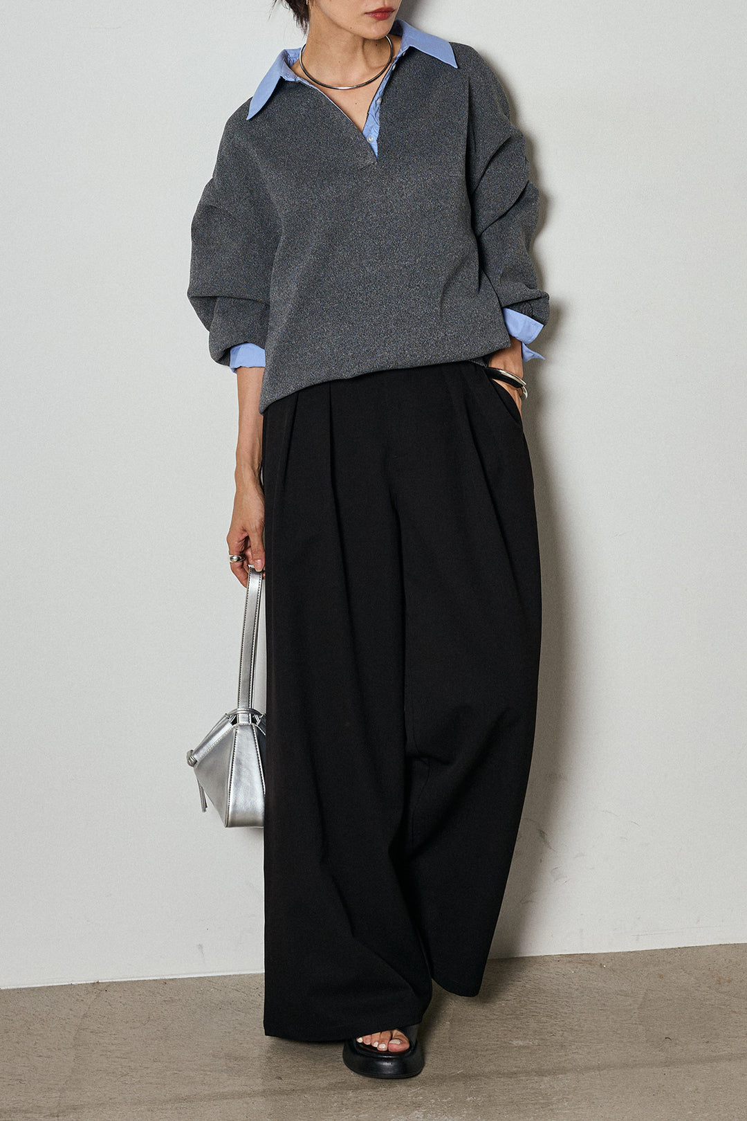 【即納】ウエストベルト付きタックワイドパンツ