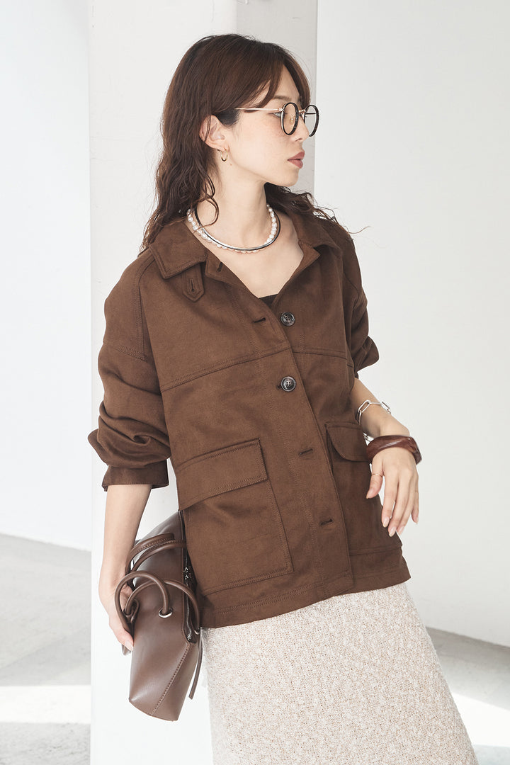 [SET]デカポケスエポンジャケット+ツイード風MIXスラブスカート(2set)