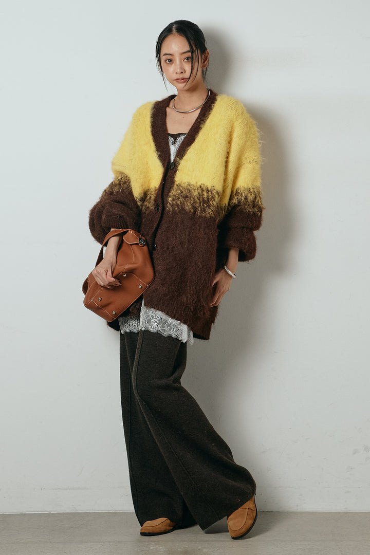 [SET]起毛グラデーションニットカーディガン+レース切り替えキャミソール+センターラインニットパンツ(3set)