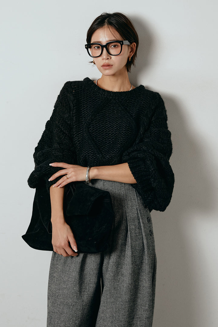 [SET]ロービングケーブルショート丈プルオーバー+サイドボタンツイードタックパンツ(2set)