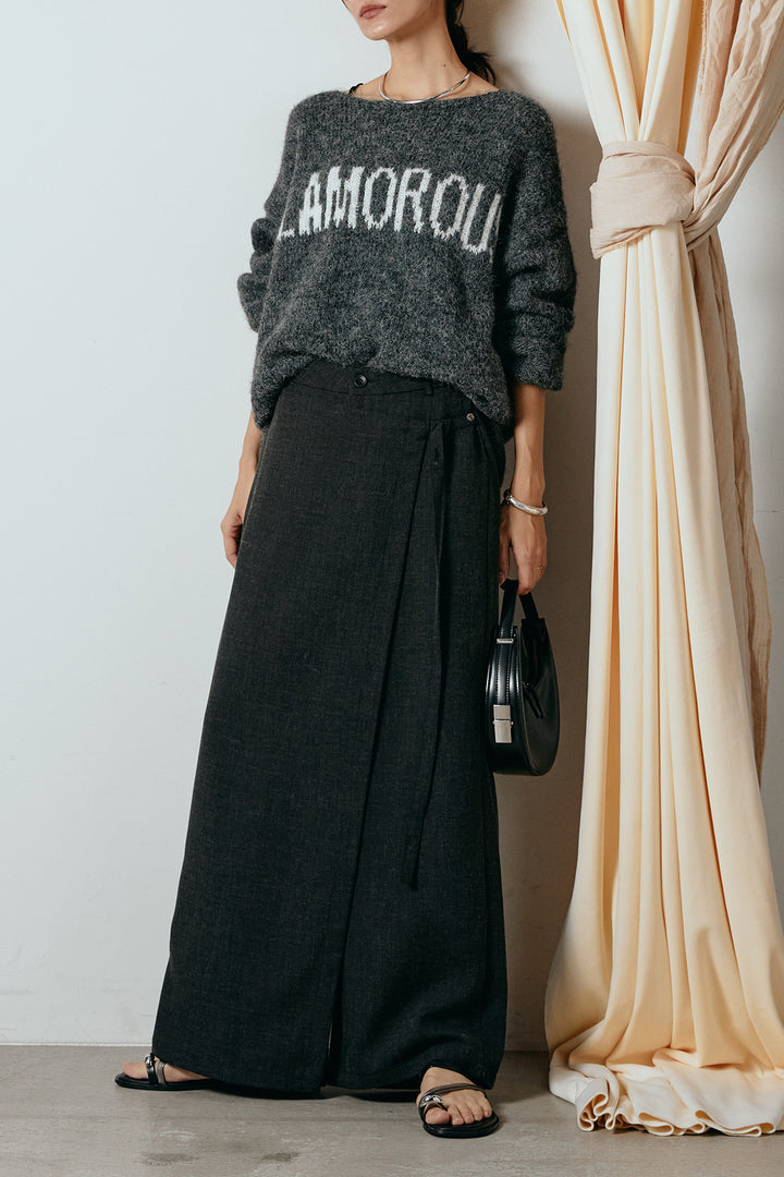 [SET]フロントロゴデザインニットトップス+ラップ巻きワイドスラックス(2set)