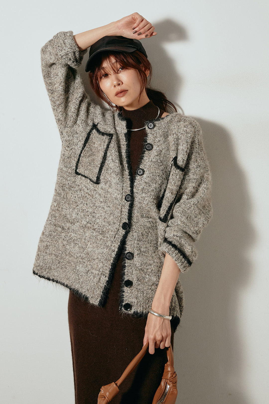 [SET]ミックスニットポケットカーディガン+ノースリーブニットロングワンピース(2set)