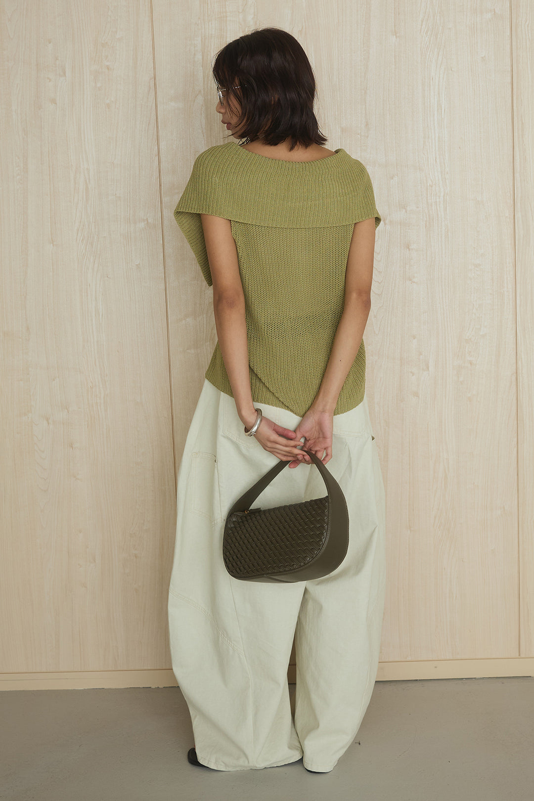 [SET]ビッグカラーボタンニットトップス+ベルト付きカラーデニムパンツ(2set)