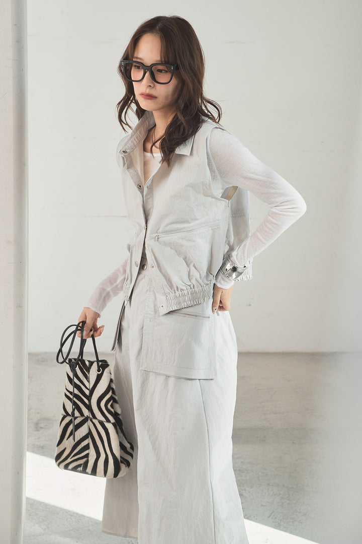 [SET]襟付きナイロンベスト+サイドデザインナイロンスカート(2set)