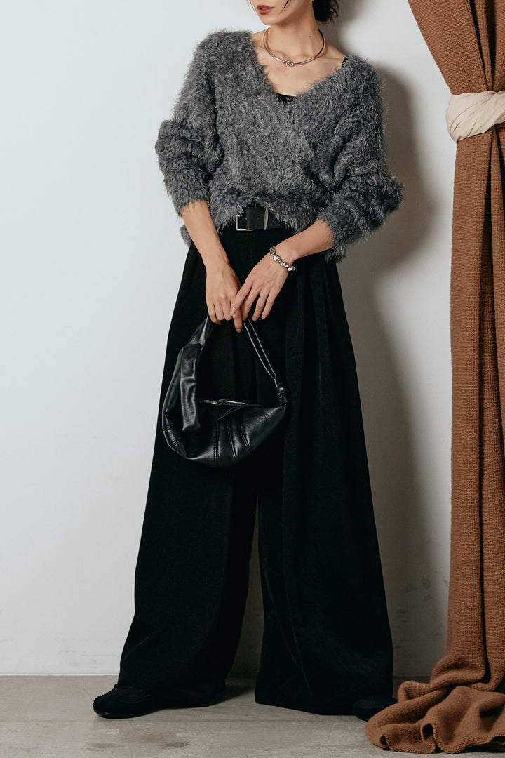 [SET]シャギークロスニットトップス+ベルトループコーデュロイワイドパンツ(2set)