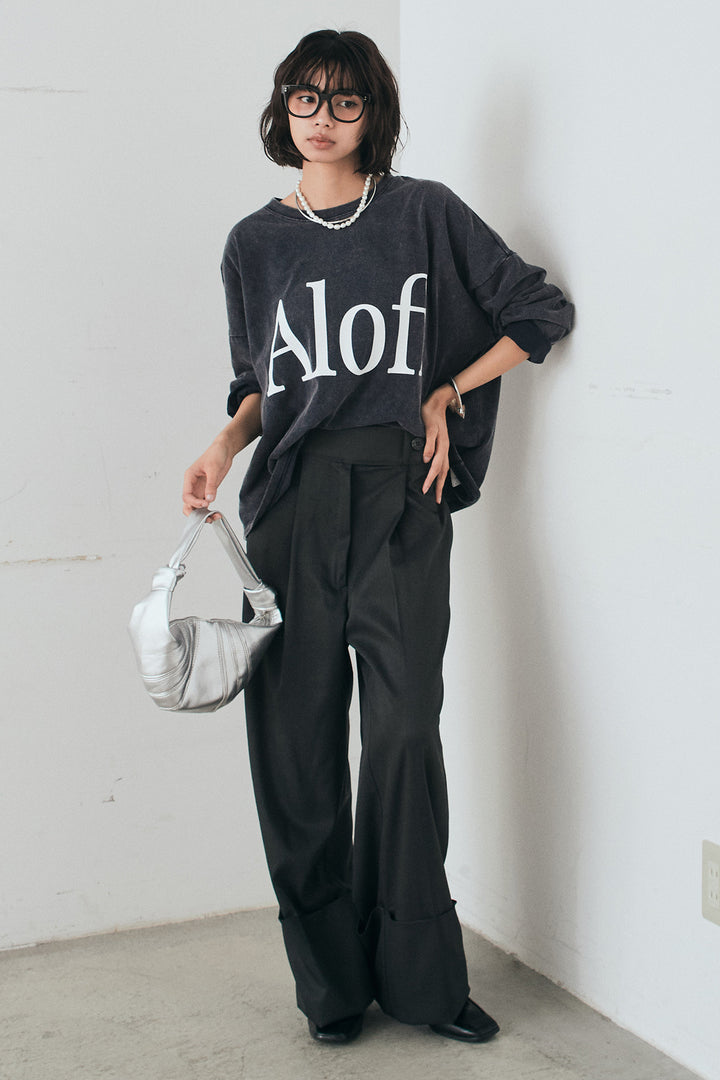 [SET]裾センタードロストロゴプリントワイドTシャツ+センタープレスセミワイドパンツ(2set)