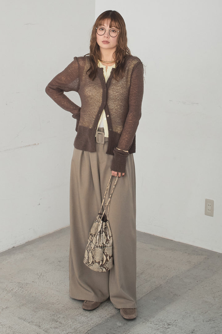 [SET]モヘア透かし編みレイヤードアンサンブルセット+ベルト付きツータックワイドパンツ(2set)