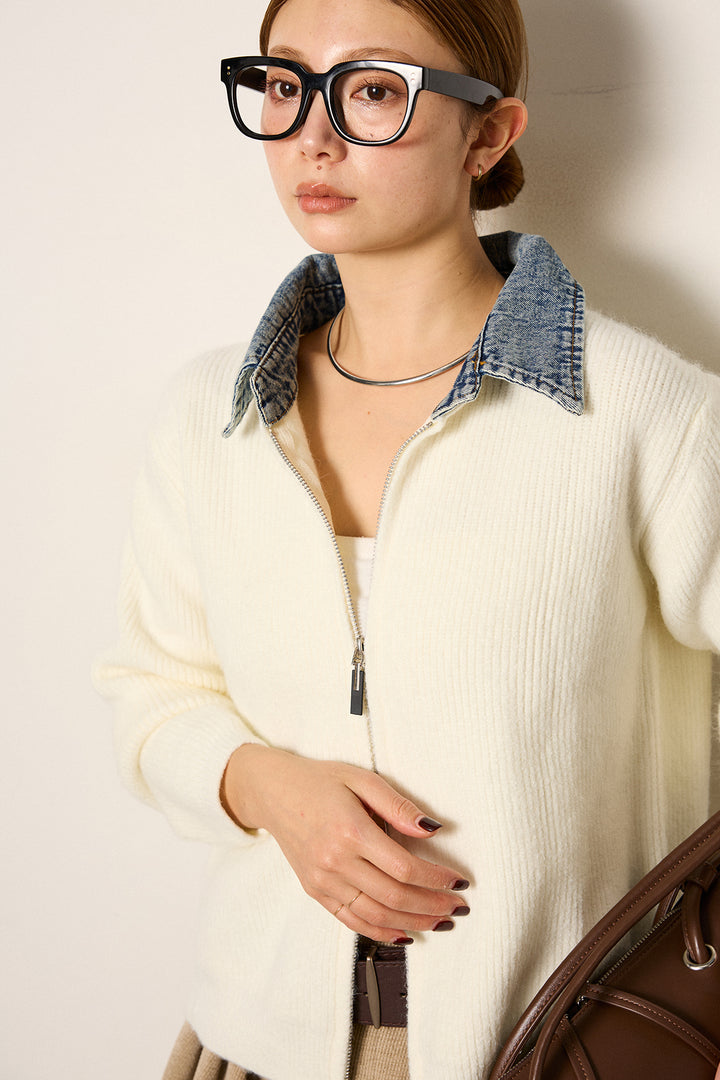 [SET]デニム襟ダブルジップニットトップス+ベルトループコーデュロイワイドパンツ(2set)