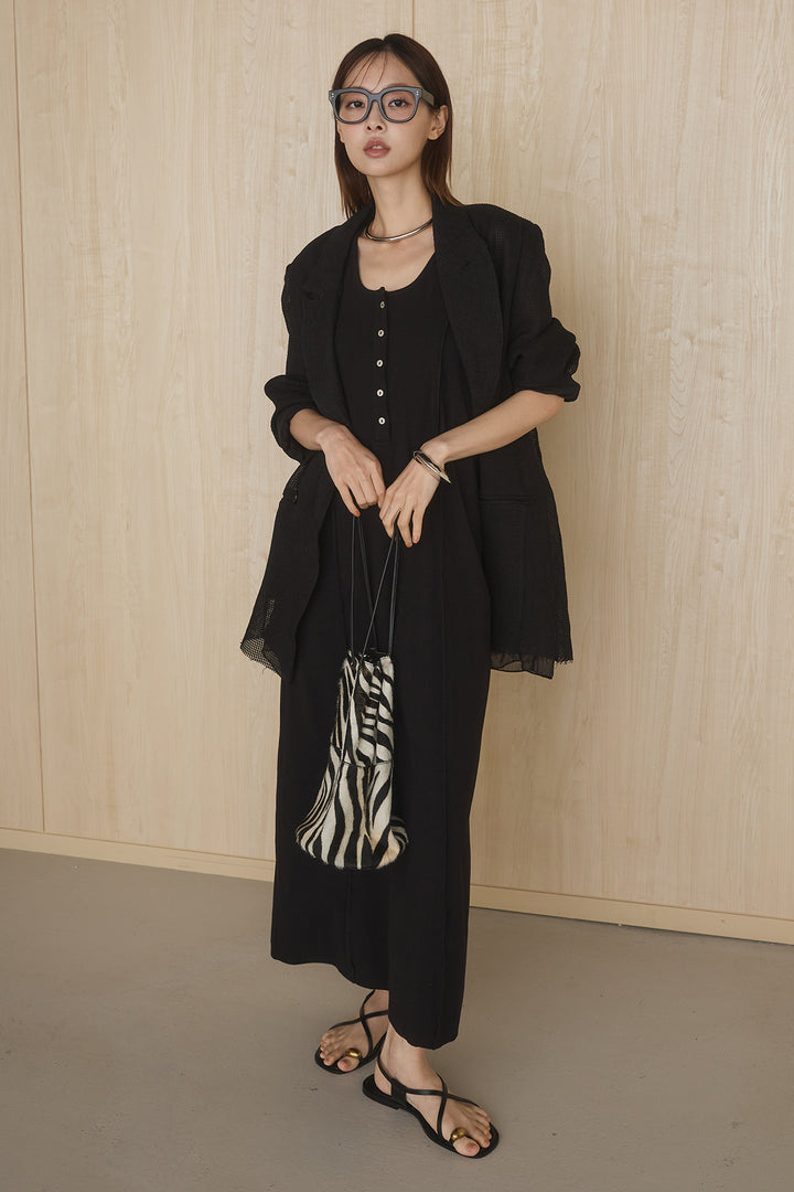 [SET]メッシュテーラードワイドジャケット+ノースリロングワンピース(2set)