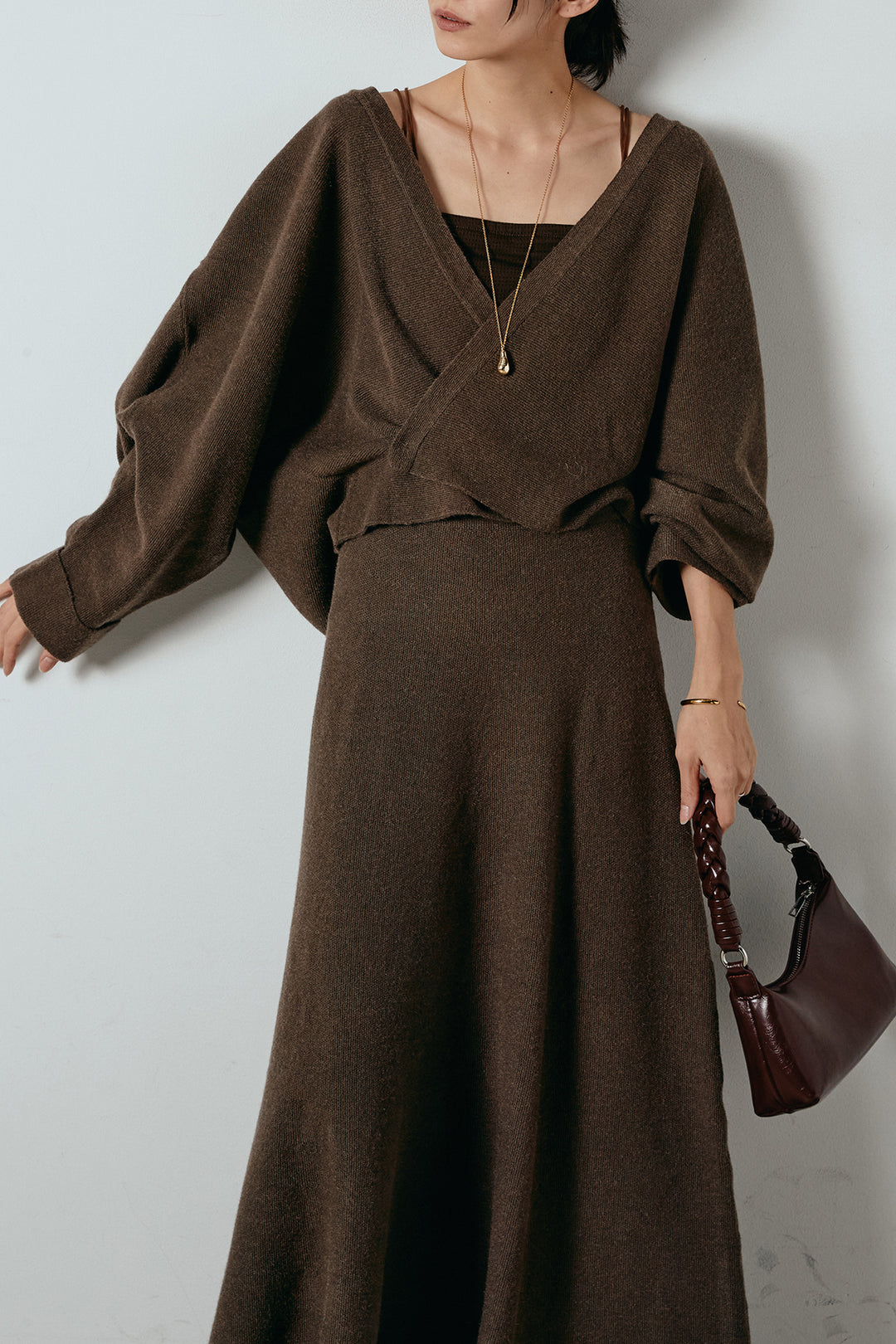 [SET]カシュクールニットカーディガン+ニットロングスカート(2set)