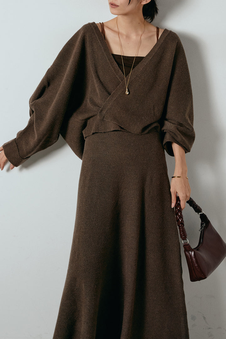 [SET]カシュクールニットカーディガン+ニットロングスカート(2set)