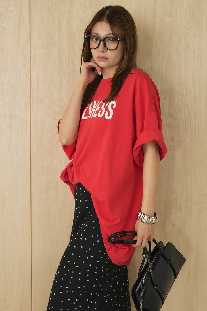 [SET]プリントロゴチュニックTシャツ+ドットサテンナロースカート(2set)