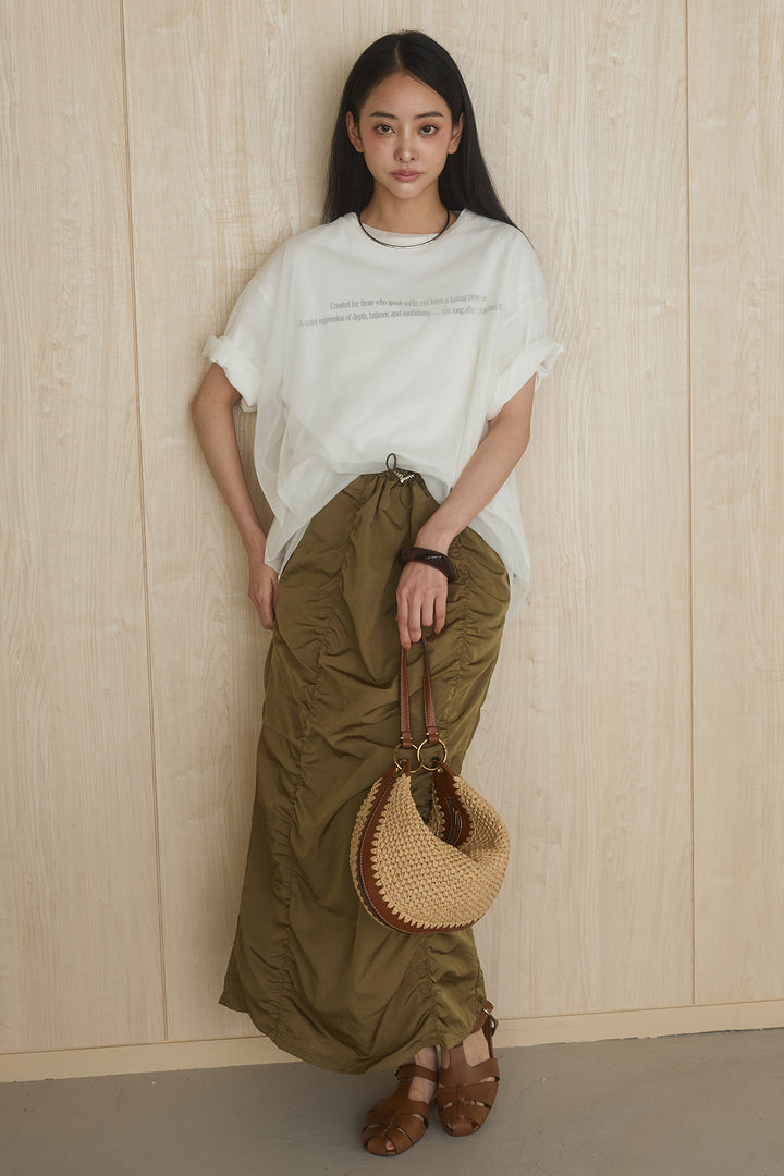 [SET]綿天竺Tシャツ×チュールトップス+ギャザーナロースカート(2set)