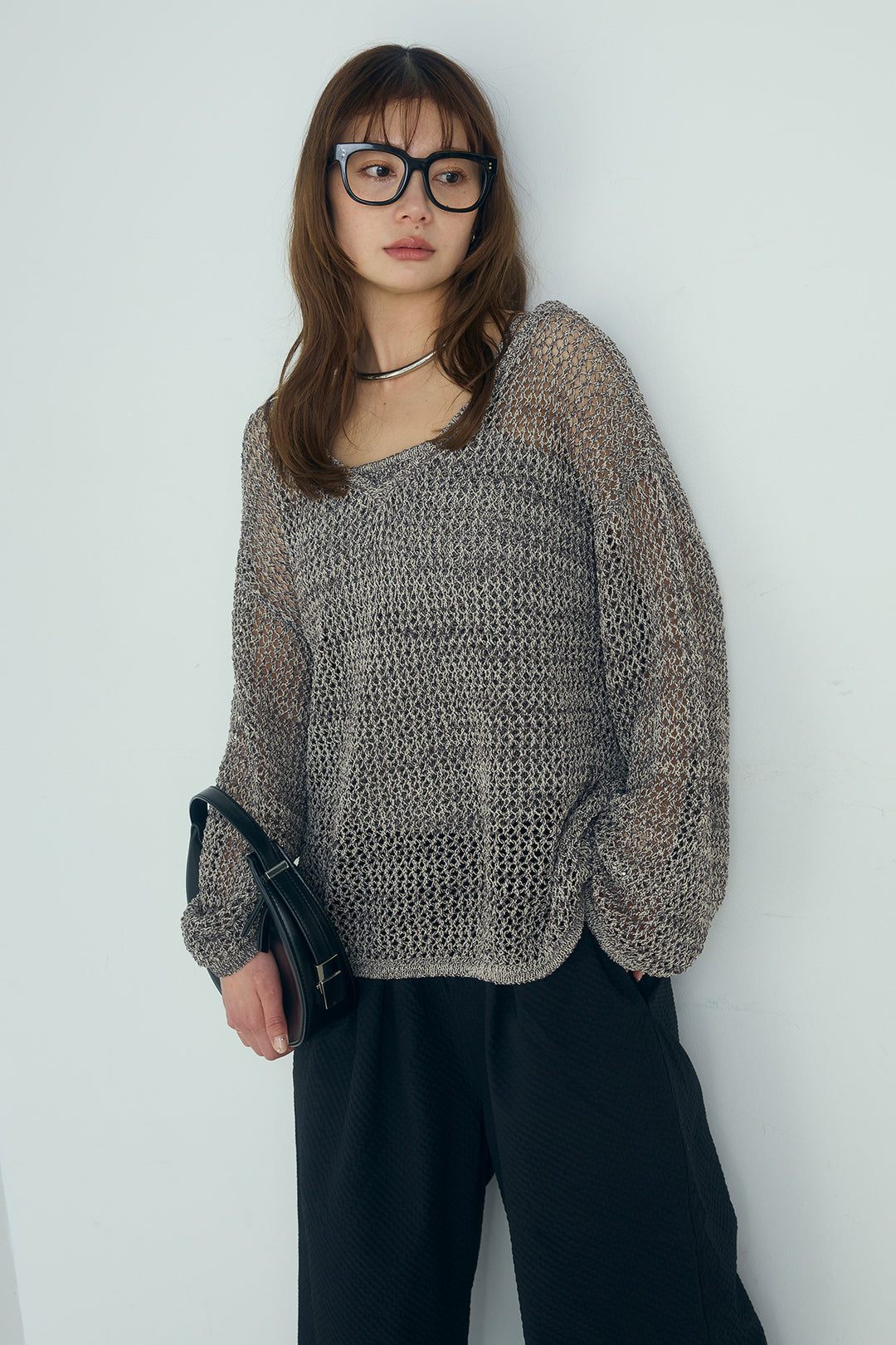 [SET]メッシュ編みビスチェセットVネックプルオーバー+シアサッカーイージーパンツ(2set)