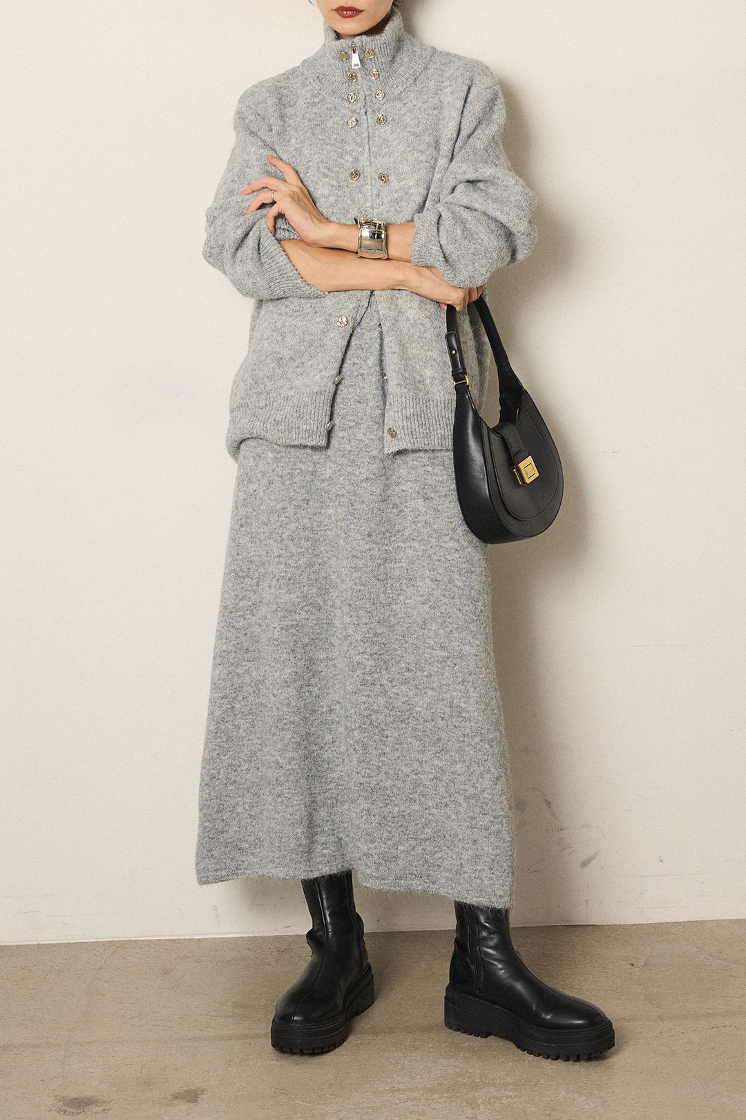 [SET]ハイネックメタルプレートニットスカートSETUP