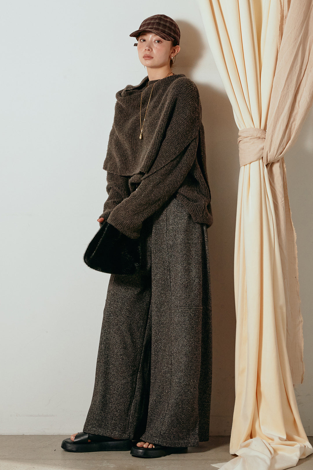 【着回しセット】[SET]ケープデザインリブニットトップス+ケープデザインリブニットトップス(2set)