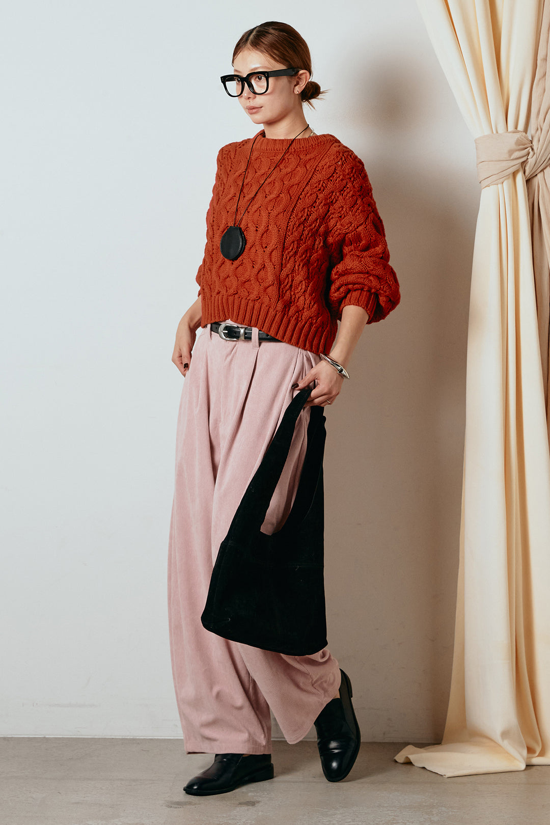 [SET]バルキーケーブルプルオーバー+コーデュロイサイドタックコクーンパンツ(2set)