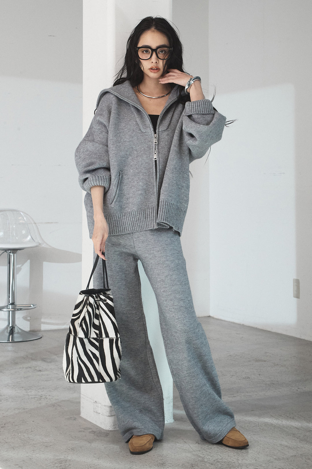 [SET]ビッグカラーダブルジップニットSETUP