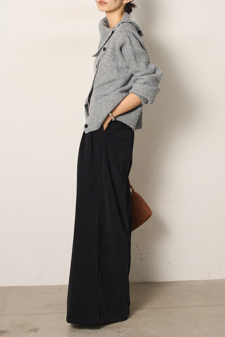 [SET]ボタンデザインネックニットプルオーバー+ベルトループコーデュロイワイドパンツ(2set)