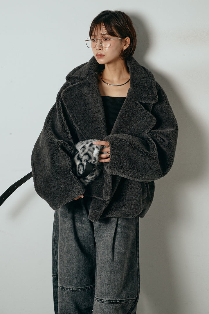 【2月中旬発送】
[SET]テディボアショートジャケット+加工デニムタックコクーンワイドパンツ(2set)