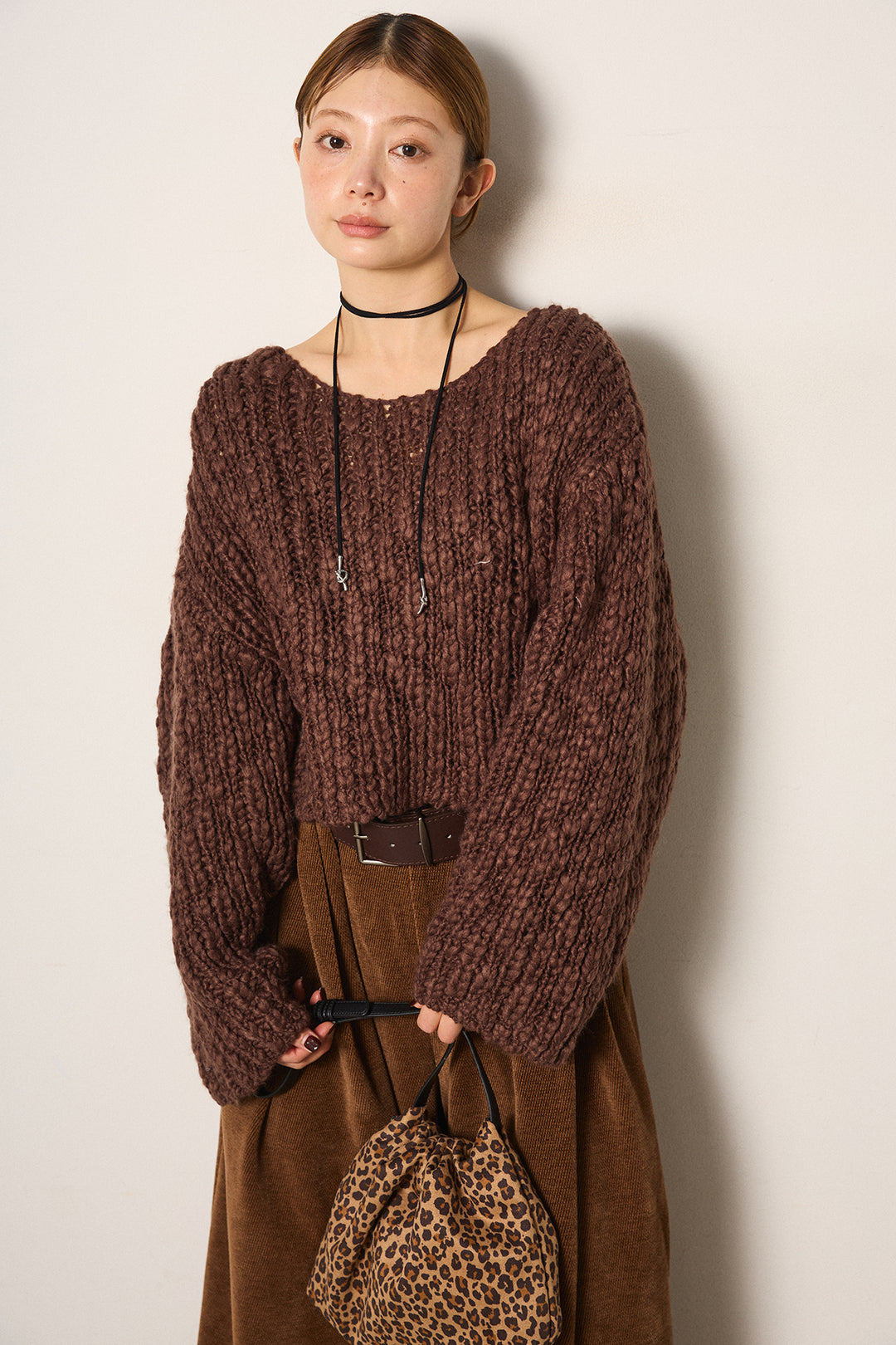 [SET]チャンキースラブニットクロップドプルオーバー+ベルトループコーデュロイワイドパンツ(2set)