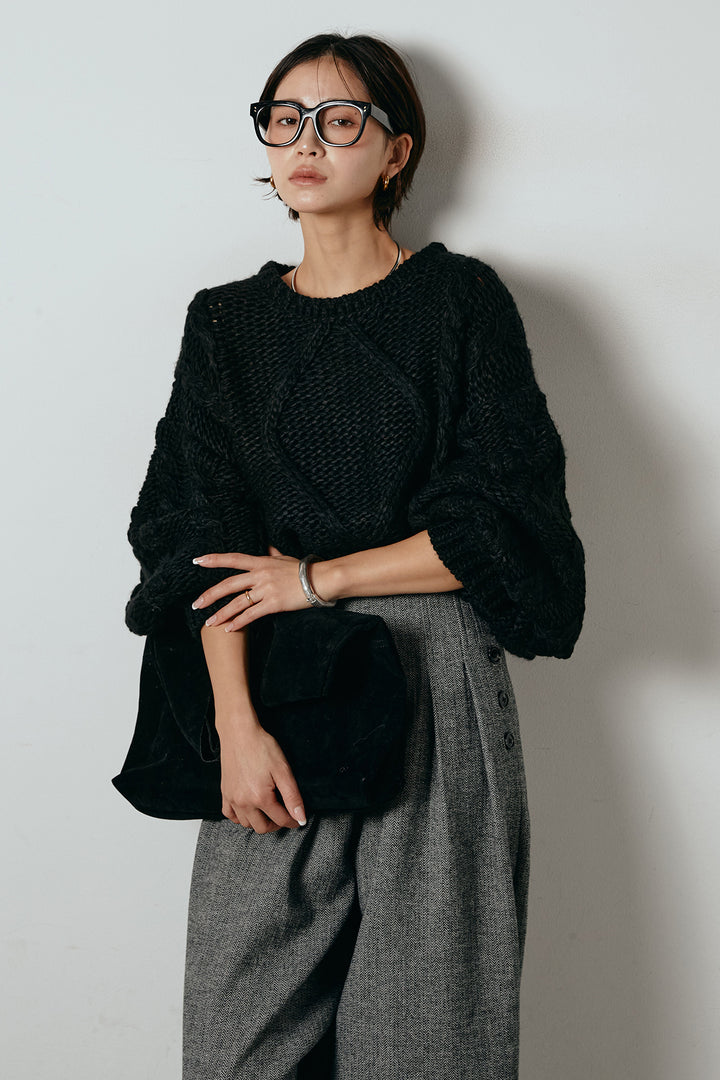 [SET]ロービングケーブルショート丈プルオーバー+サイドボタンツイードタックパンツ(2set)