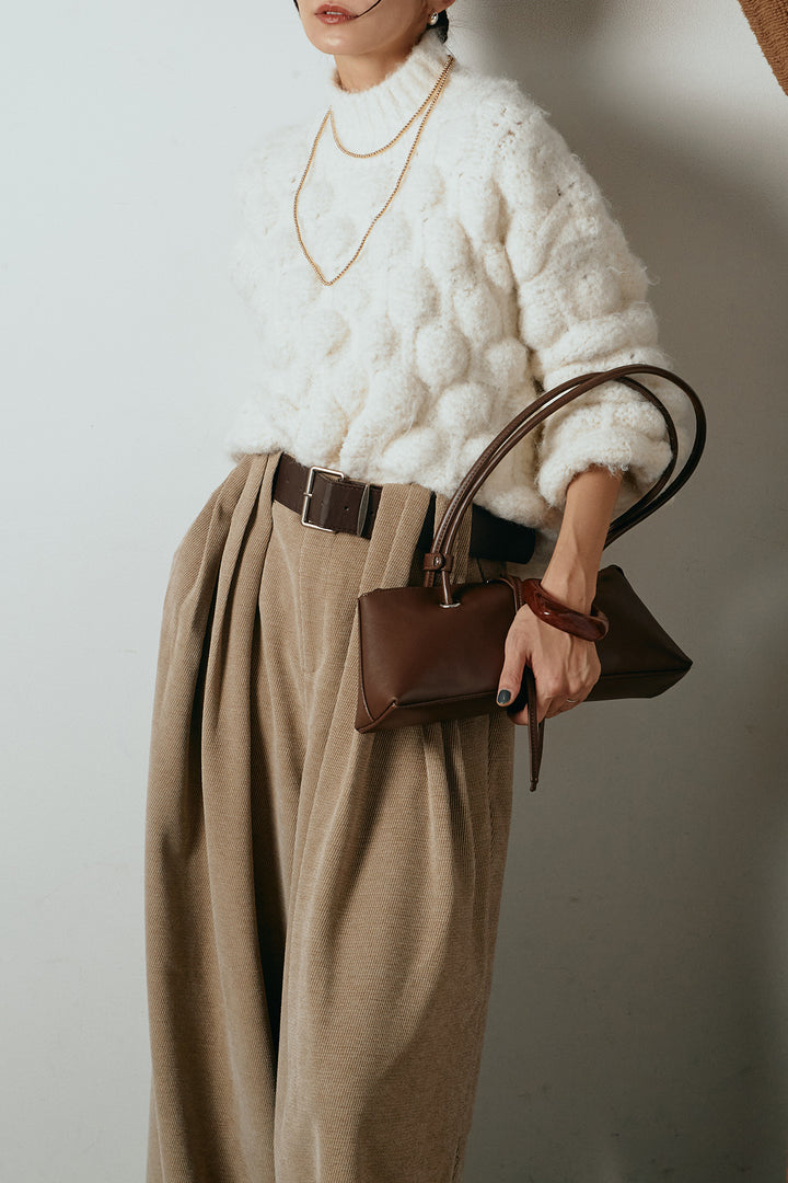 [SET]ボリュームポップコーンニットトップス+ベルトループコーデュロイワイドパンツ(2set)