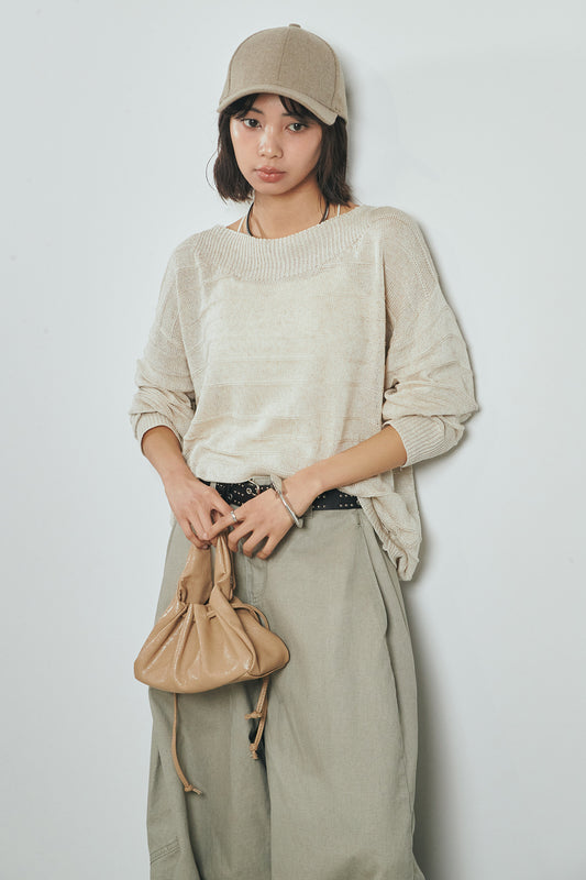 【着回しセット】[SET]麻混リラックスニットトップス+麻混リラックスニットトップス+ベルト付きカラーデニムパンツ(3set)