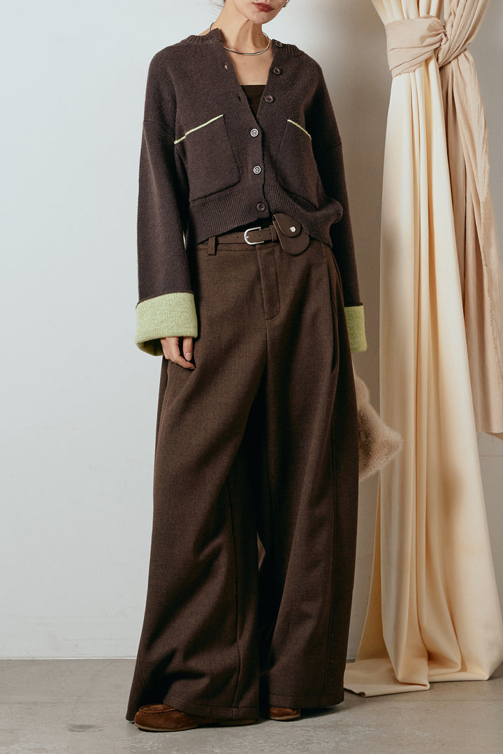 [SET]アルパカタッチダブルフェイスカーディガン+ポーチベルト付きカーブパンツ(2set)