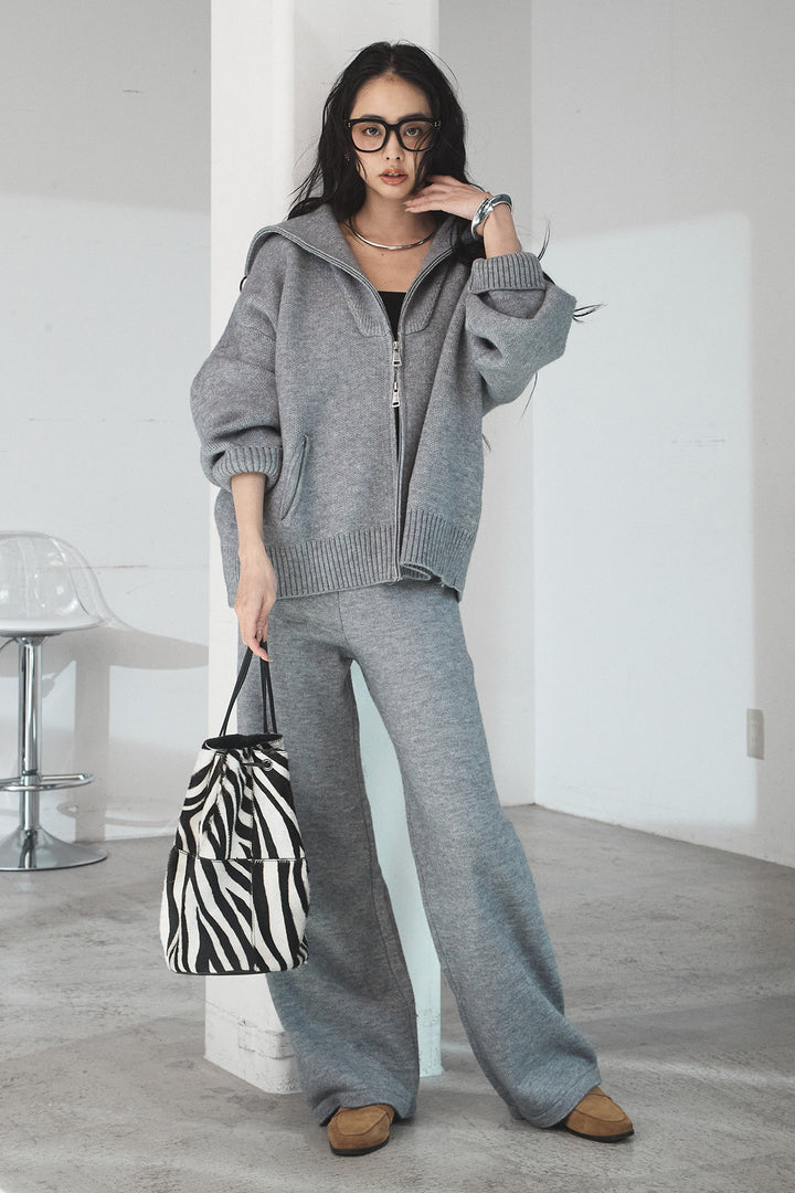 【着回しセット】[SET]ビッグカラーダブルジップニットSETUP+ストライプドッキングニットポロSETUP(2set)