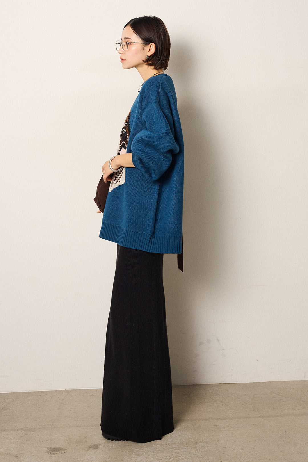 [SET]アニマルジャガード柄ニットトップス+リブナローニットスカート(2set)