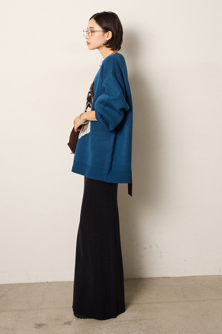 [SET]アニマルジャガード柄ニットトップス+リブナローニットスカート(2set)