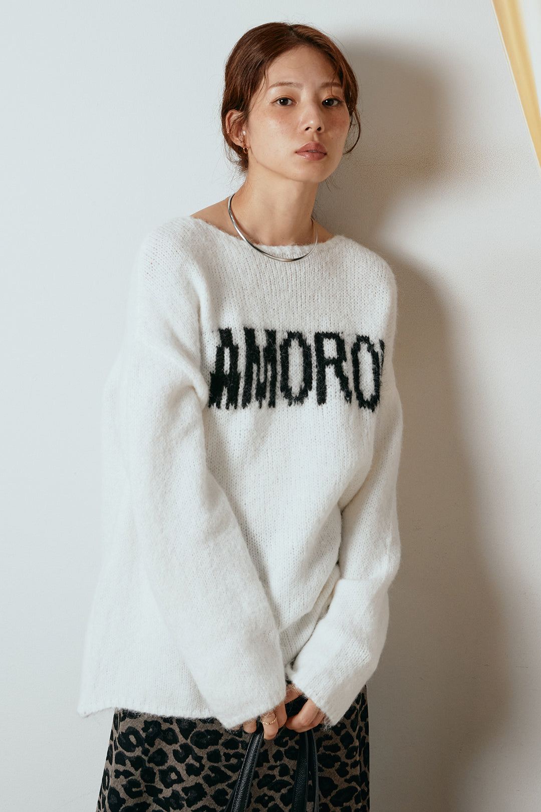 [SET]フロントロゴデザインニットトップス+レオパードロングスカート(2set)