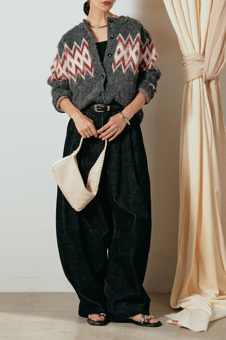 [SET]起毛ノルディック柄ニットカーディガン+フロントタック入りコーデュロイパンツ(2set)