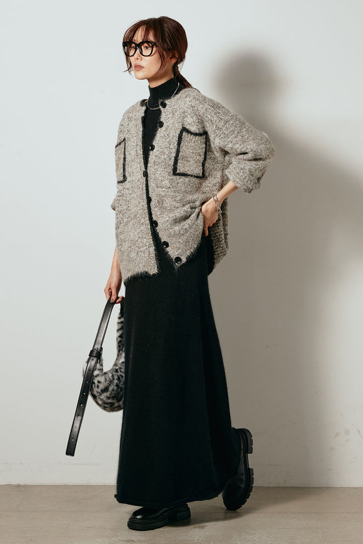 [SET]ミックスニットポケットカーディガン+ノースリーブニットロングワンピース(2set)