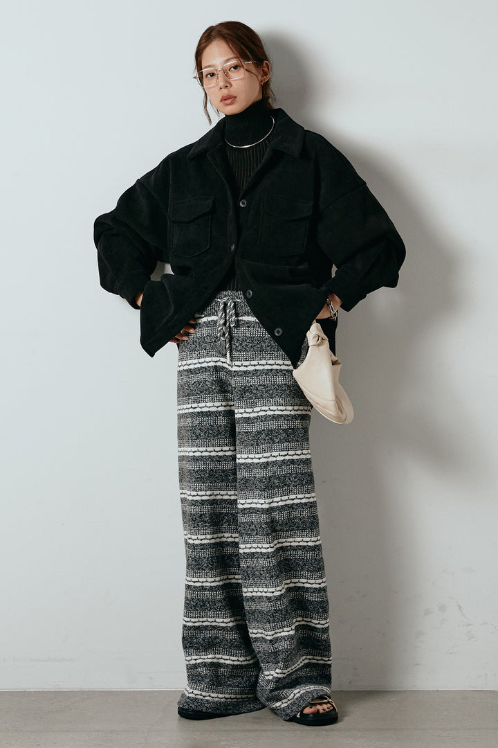 [SET]襟付きコーデュロイポケットシャツ+リブニットシームレスタートルプルオーバー+マルチライン柄リラックスニットパンツ(3set)